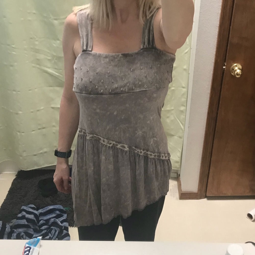 Asymmetrical grey bling tunic tank